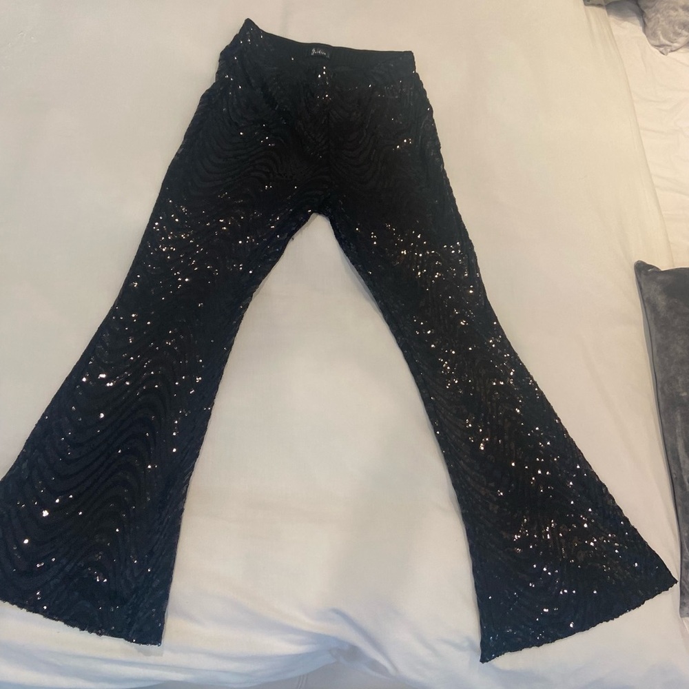 Black Sequin Flared Women's Jeans